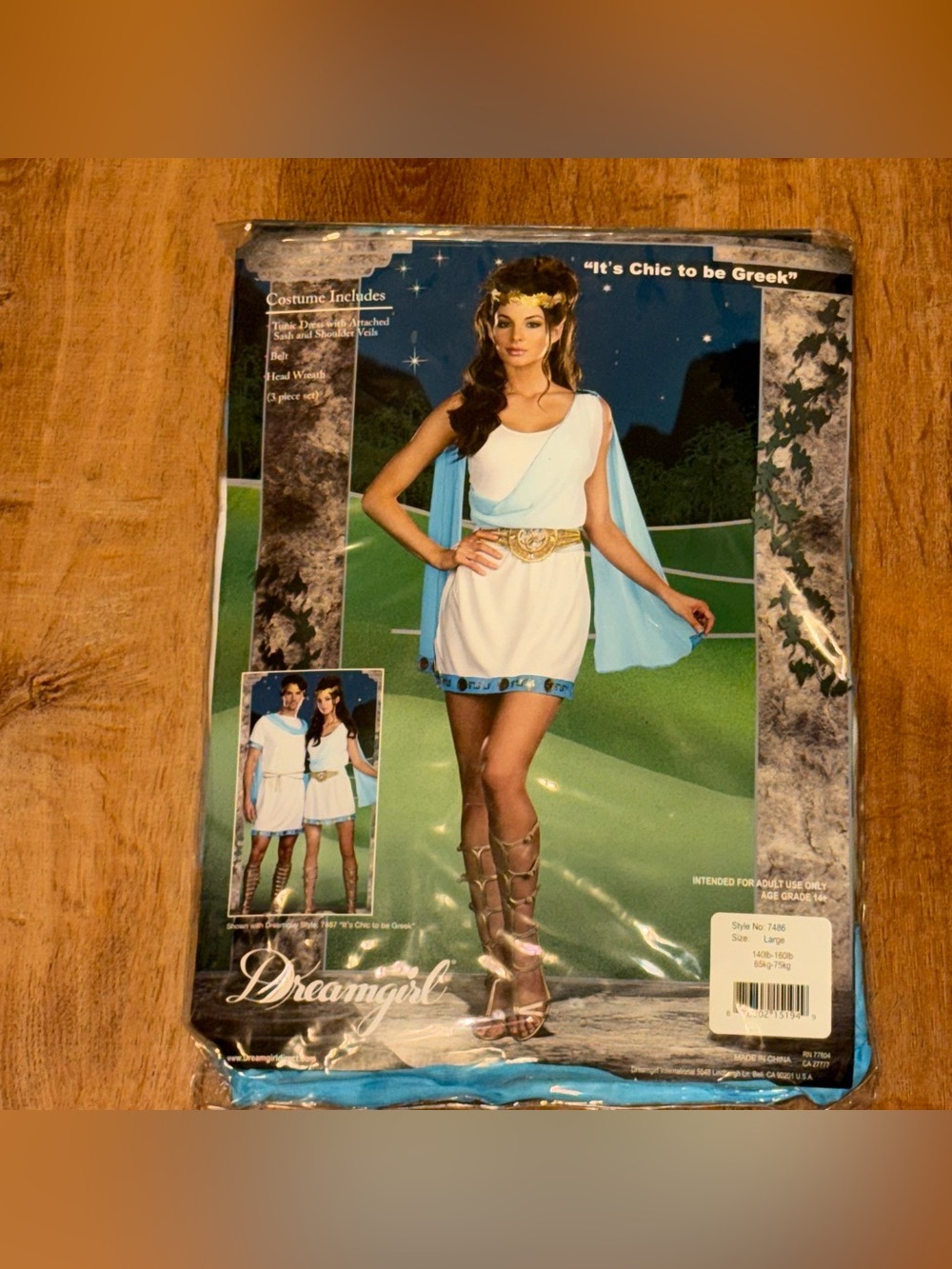 Dreamgirl White and Light Blue One-Shoulder Greek Costume Dress